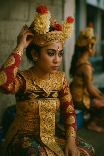 Backstage Balinese Dancer Preparing for Performance