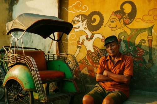 Resting by the Becak in Yogyakarta