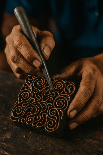 Skilful Hands Crafting a Copper Stamp