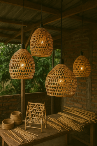 Handcrafted-Bamboo-Lights-in-Rustic-Workshop